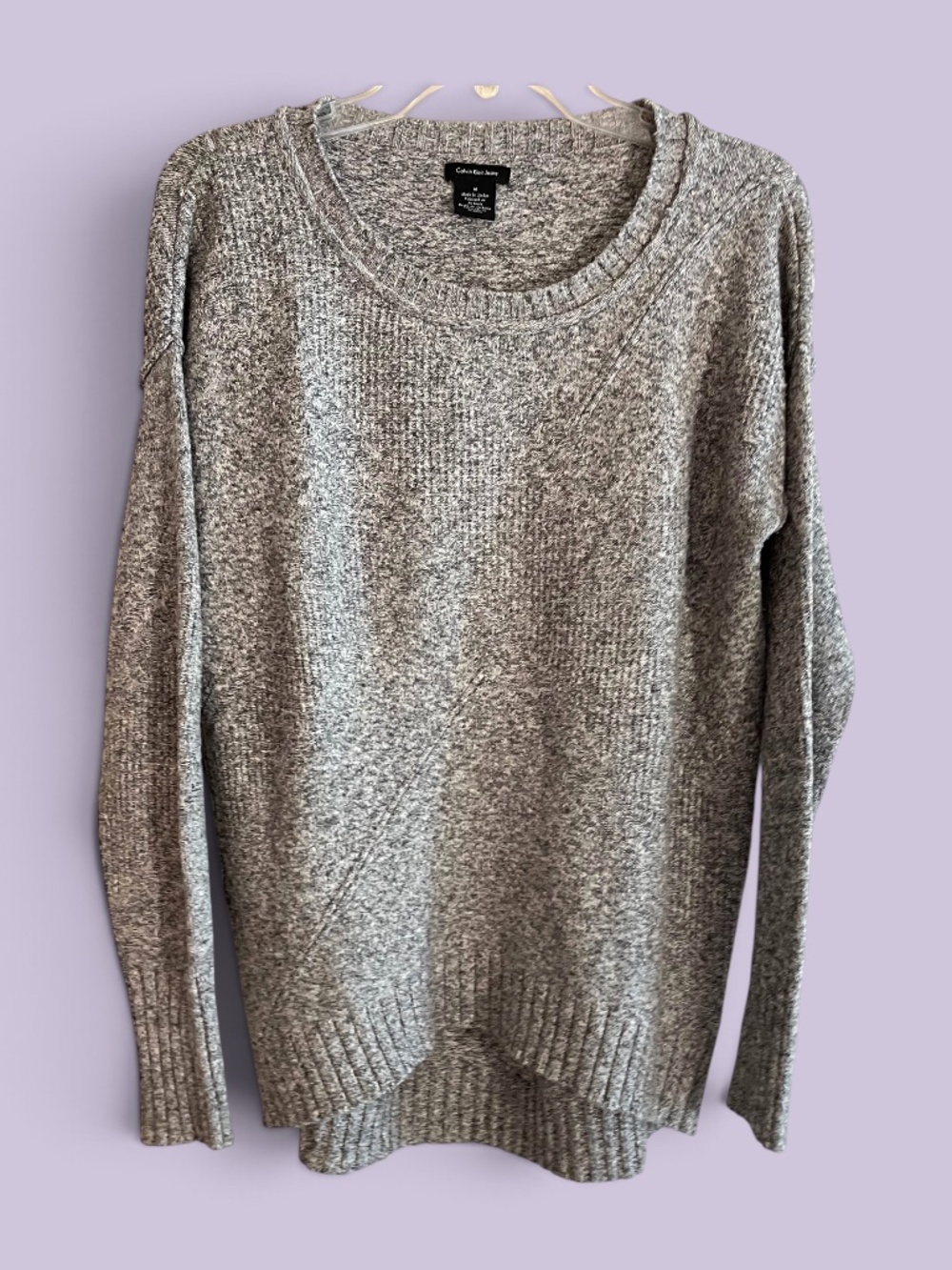 Calvin Klein Jeans Black White Marled Cotton Blend Crew Neck Sweater Sz M
